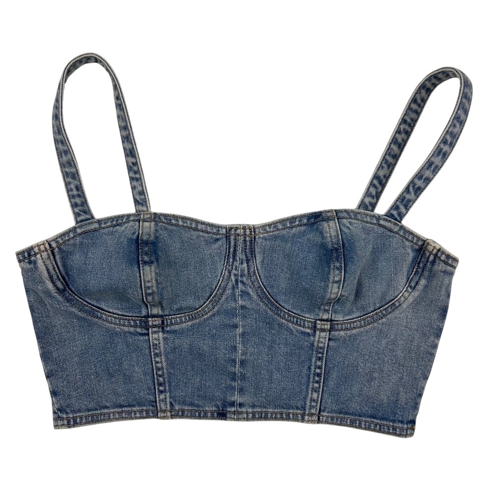 Denim Forum Womens Bustier Top Medium Wash Blue Jean Corset Crop CMF 10-02-41442
